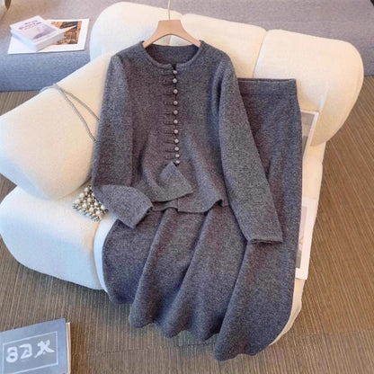 Ensemble Maille Cardigan Boutonné et Jupe Fluide