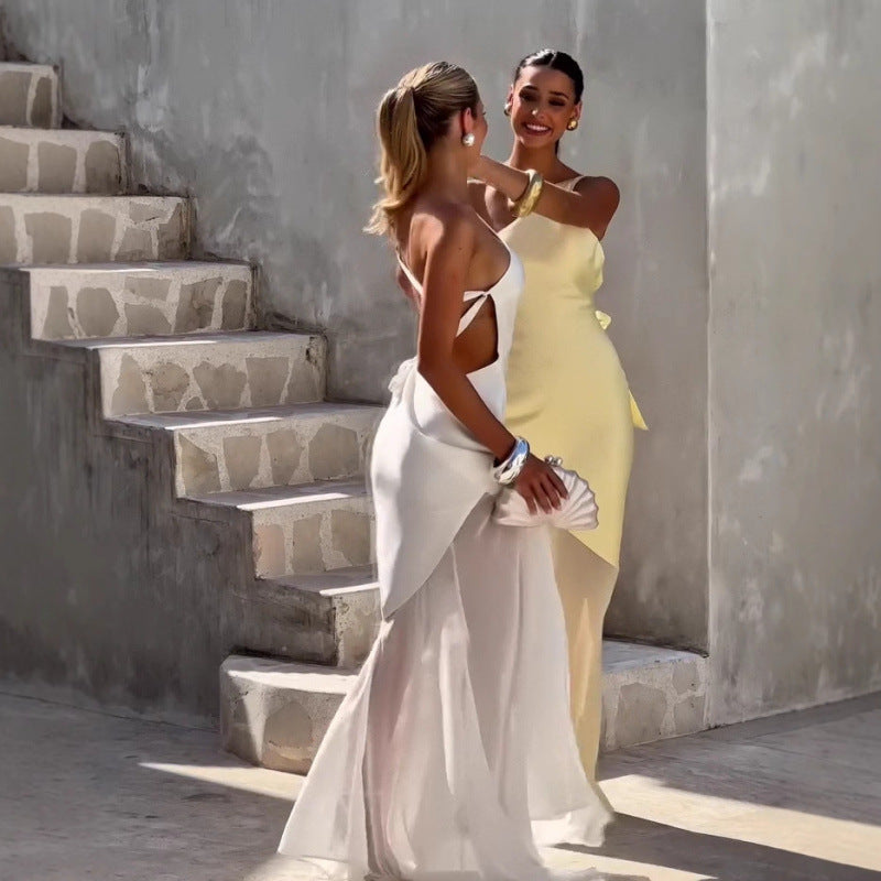 Belle - Robe longue à épaulettes col diagonal