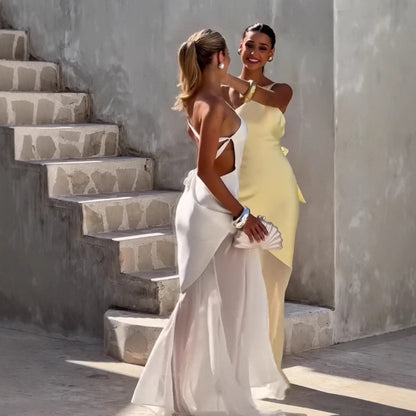 Belle - Robe longue à épaulettes col diagonal