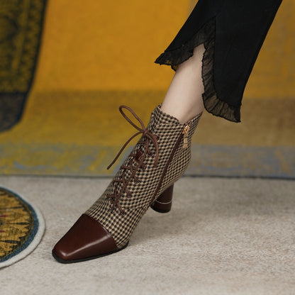 Bottines Retro à lacets motif pied-de-poule