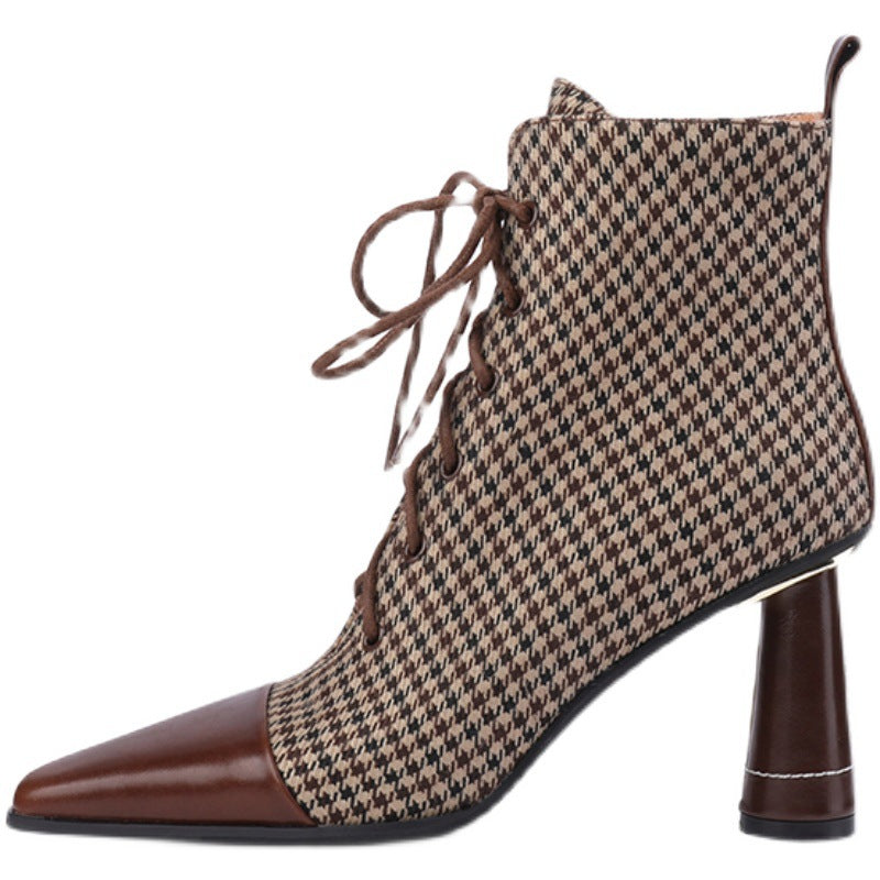 Bottines Retro à lacets motif pied-de-poule