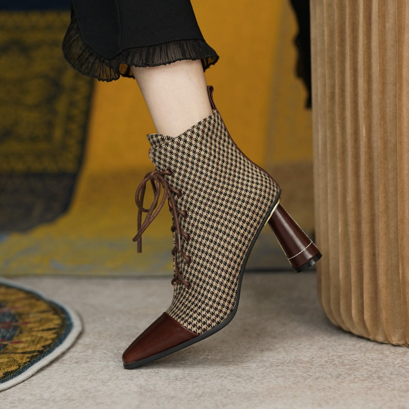 Bottines Retro à lacets motif pied-de-poule