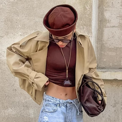 Veste Courte Kaki Femme – Style Minimaliste