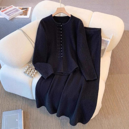 Ensemble Maille Cardigan Boutonné et Jupe Fluide