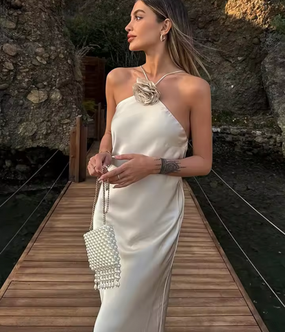 Elaya – Robe d’Été Dos Nu à Appliqués