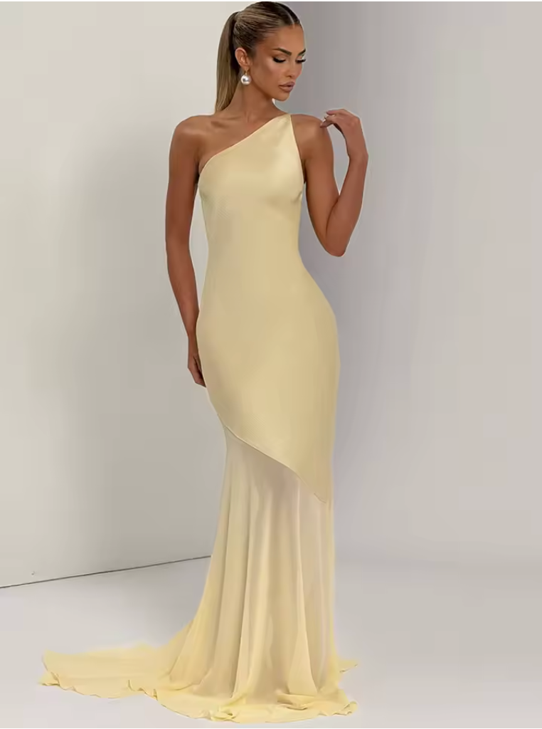 Belle - Robe longue à épaulettes col diagonal