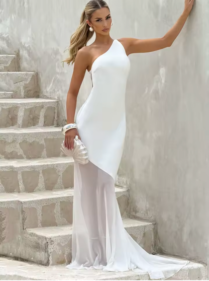 Belle - Robe longue à épaulettes col diagonal