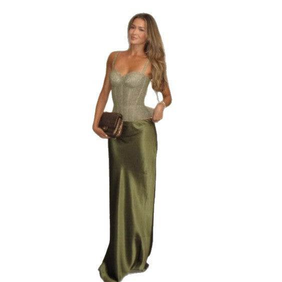 Jade – Ensemble Corset Lacé Jupe Satinée Élancée