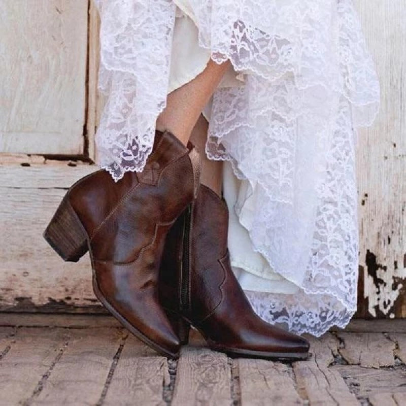 Bottines femme en cuir cow girl
