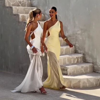 Belle - Robe longue à épaulettes col diagonal