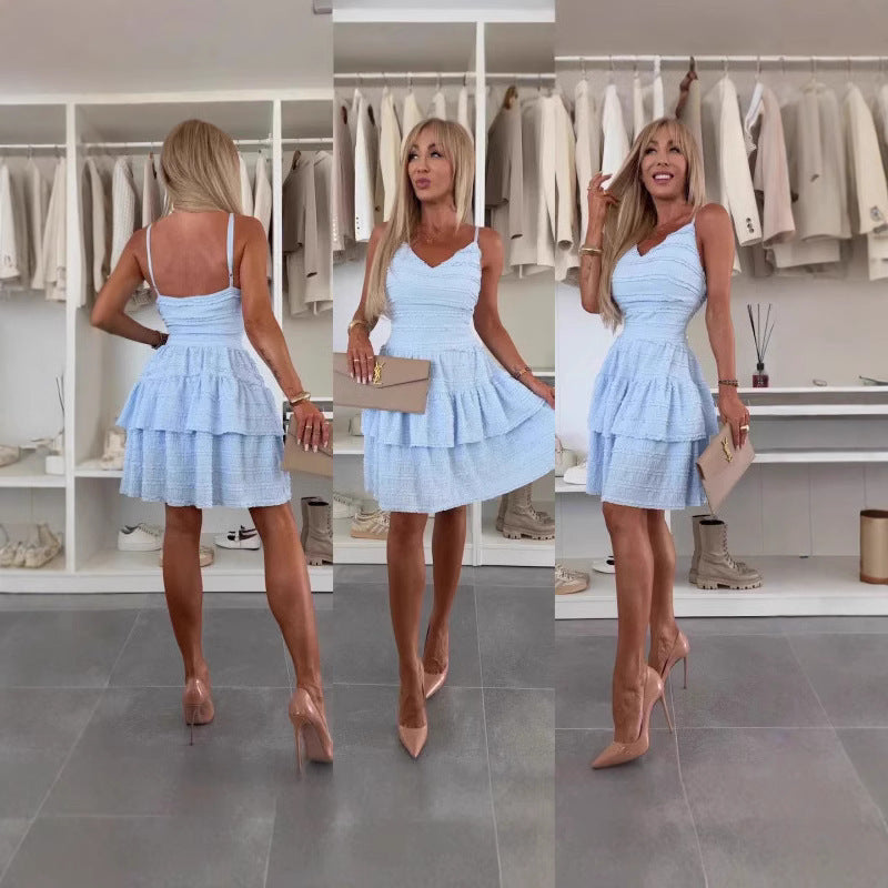 Sérena – Robe en Dentelle à Volants avec Bretelles Fines